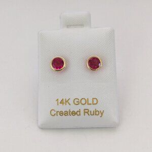 14KT GOLD Created Ruby Small Stud Earrings